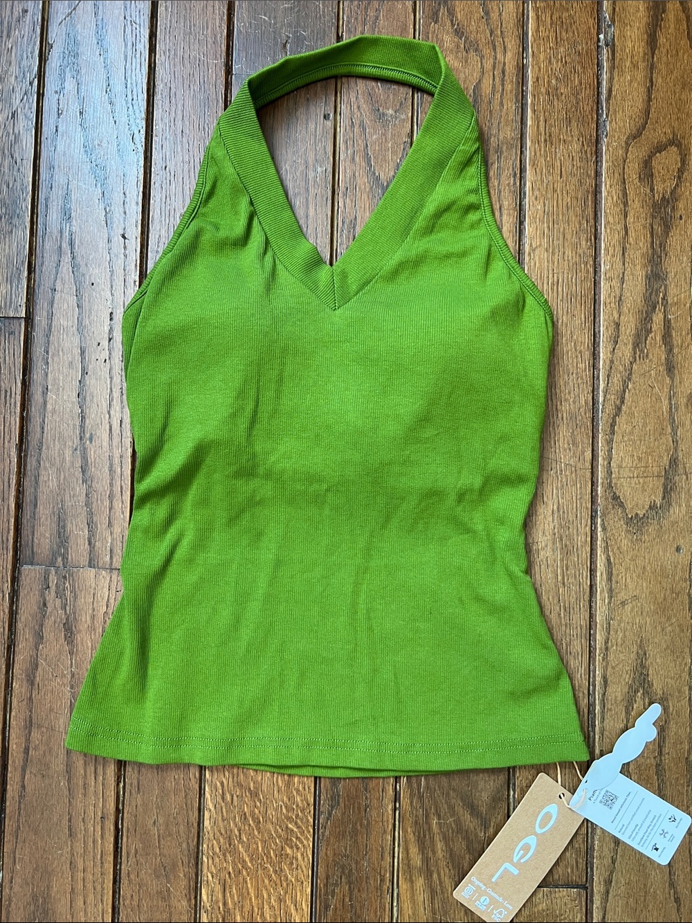OGL Peridot Green Halter V-neck Built In Bra Brami Top Size Small NWT